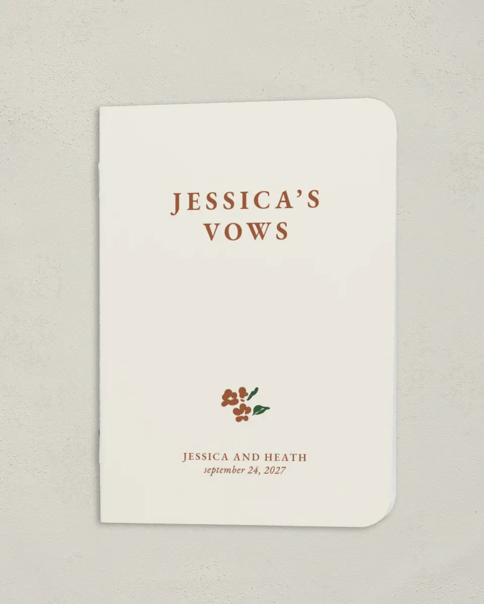 This is a 4" x 5½" Folded Bride Vow Book called Plush Petals (Bride) printed in full color