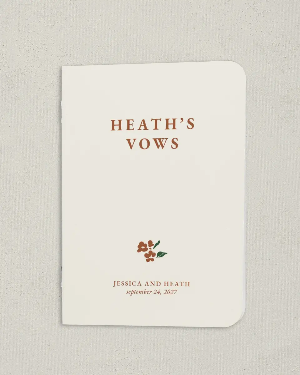 This is a 4" x 5½" Folded Bride Vow Book called Plush Petals (Groom) printed in full color