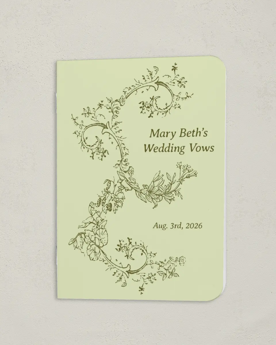 This is a 4" x 5½" Folded Bride Vow Book called Vintage Chinoiserie (Bride) printed in full color