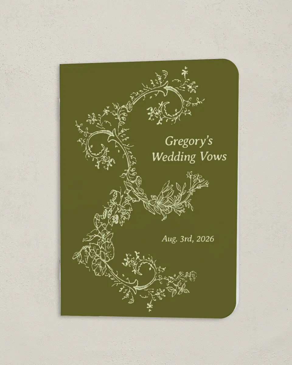 This is a 4" x 5½" Folded Bride Vow Book called Vintage Chinoiserie (Groom) printed in full color