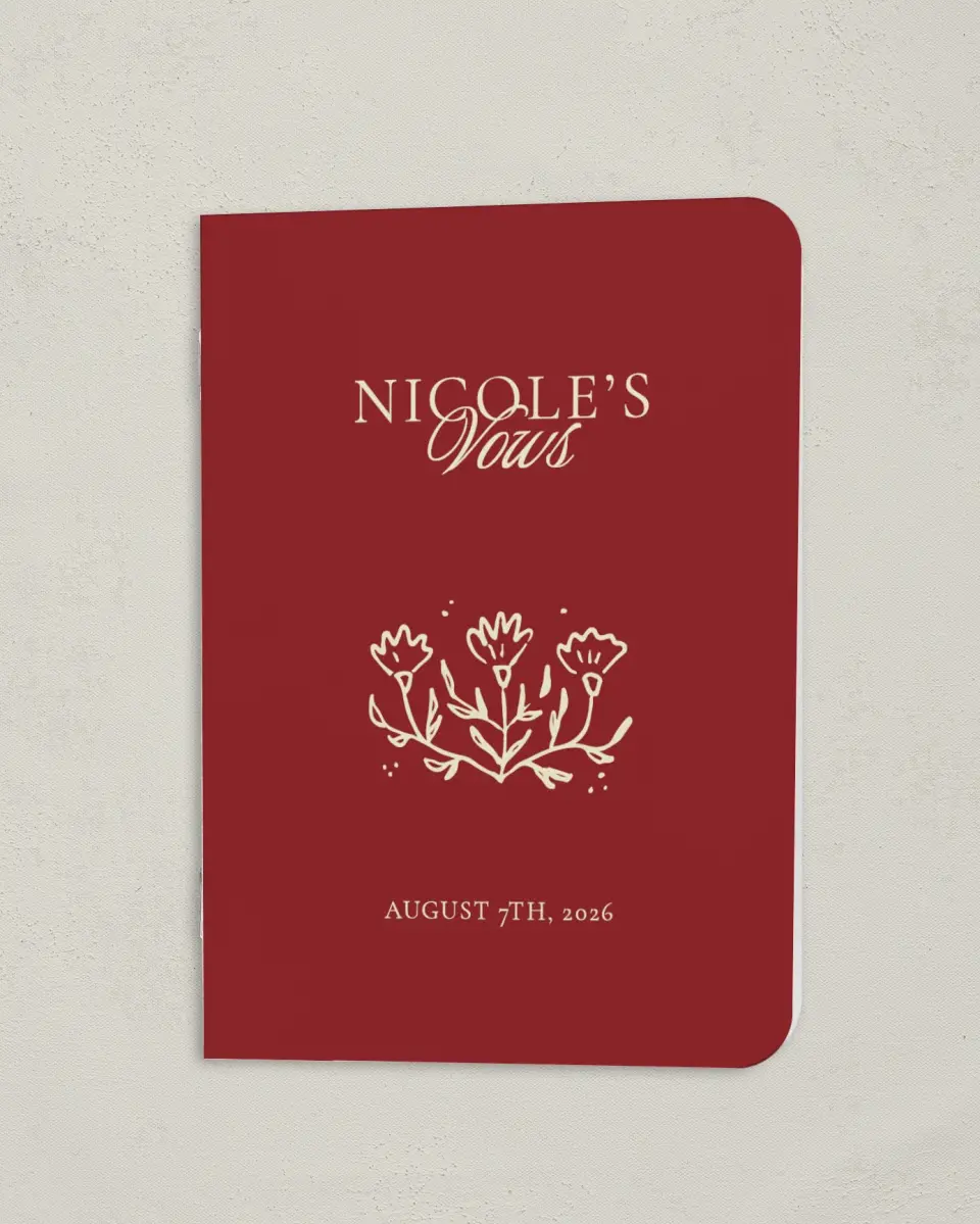 This is a 4" x 5½" Folded Bride Vow Book called Bloom & Crest (Bride) printed in full color