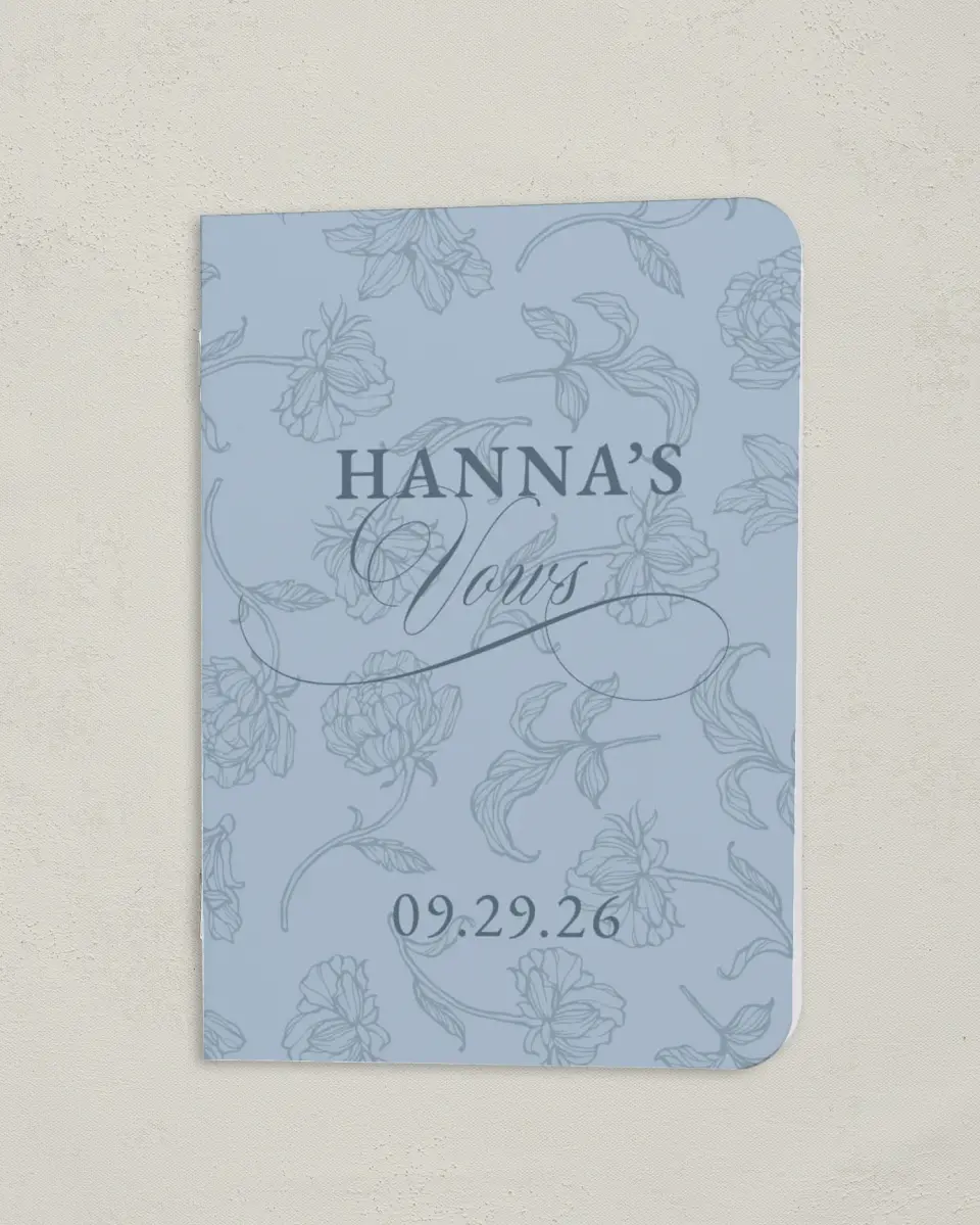 This is a 4" x 5½" Folded Bride Vow Book called Pressed Petals (Bride) printed in full color