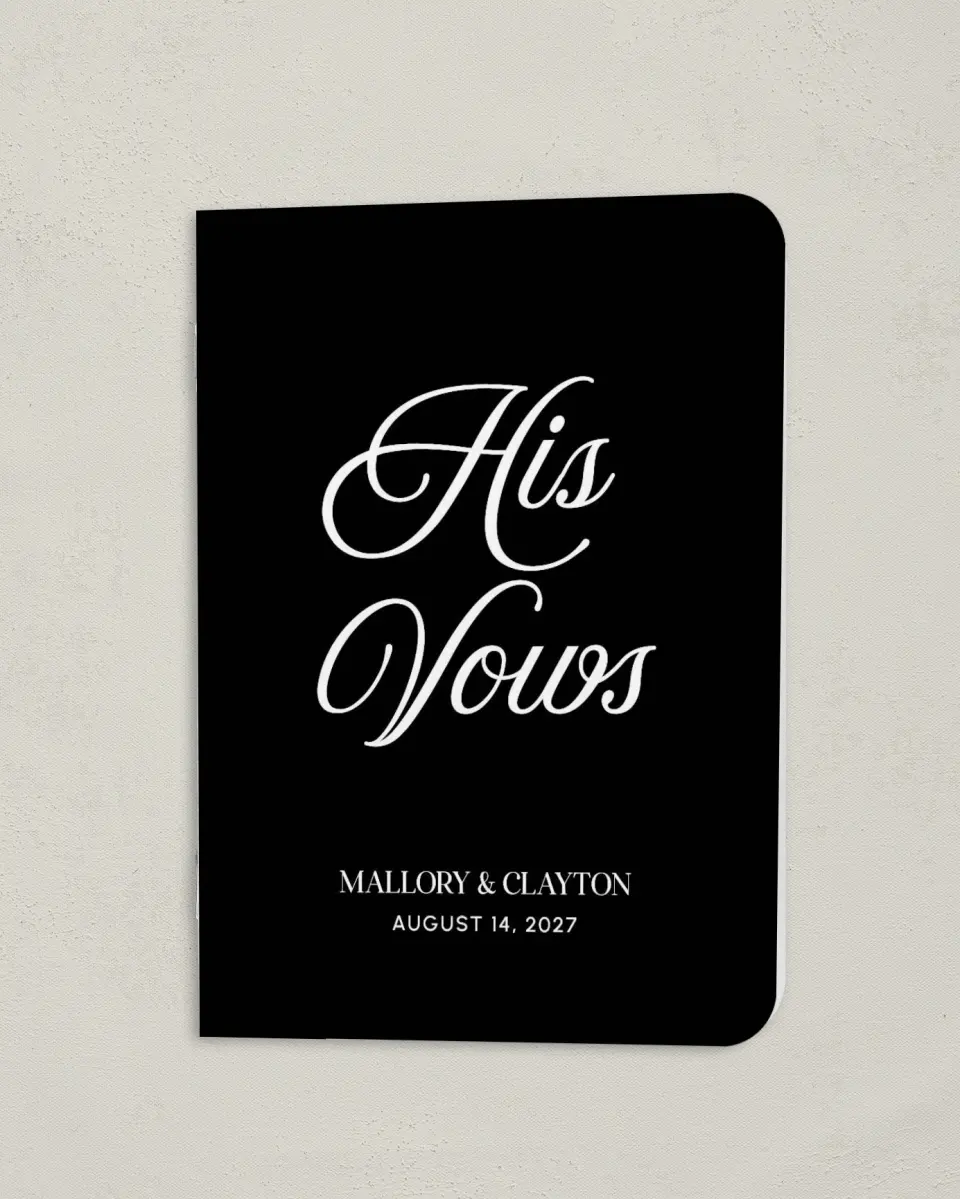 This is a 4" x 5½" Folded Bride Vow Book called The Mallory (Groom) printed in full color