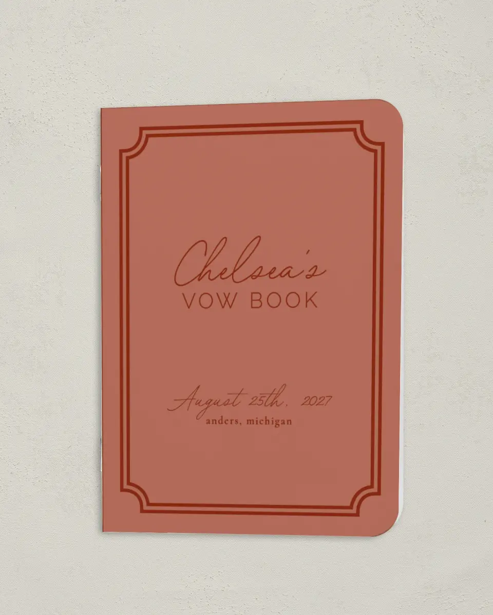 This is a 4" x 5½" Folded Bride Vow Book called The Chelsea (Bride) printed in full color with Gold foil