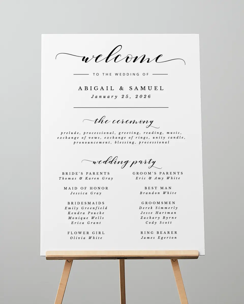This is a 20" x 28" Ceremony Sign called Timeless Eloquence printed in full color