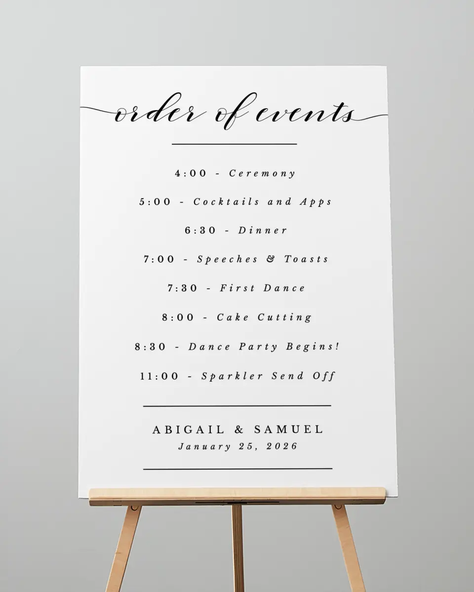 This is a 20" x 28" Schedule Sign called Timeless Eloquence printed in full color