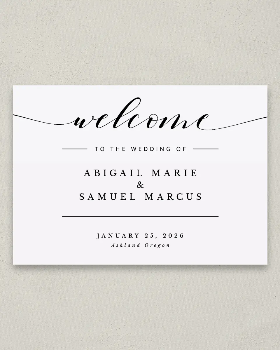 This is a 20" x 28" Welcome Sign called Timeless Eloquence printed in full color