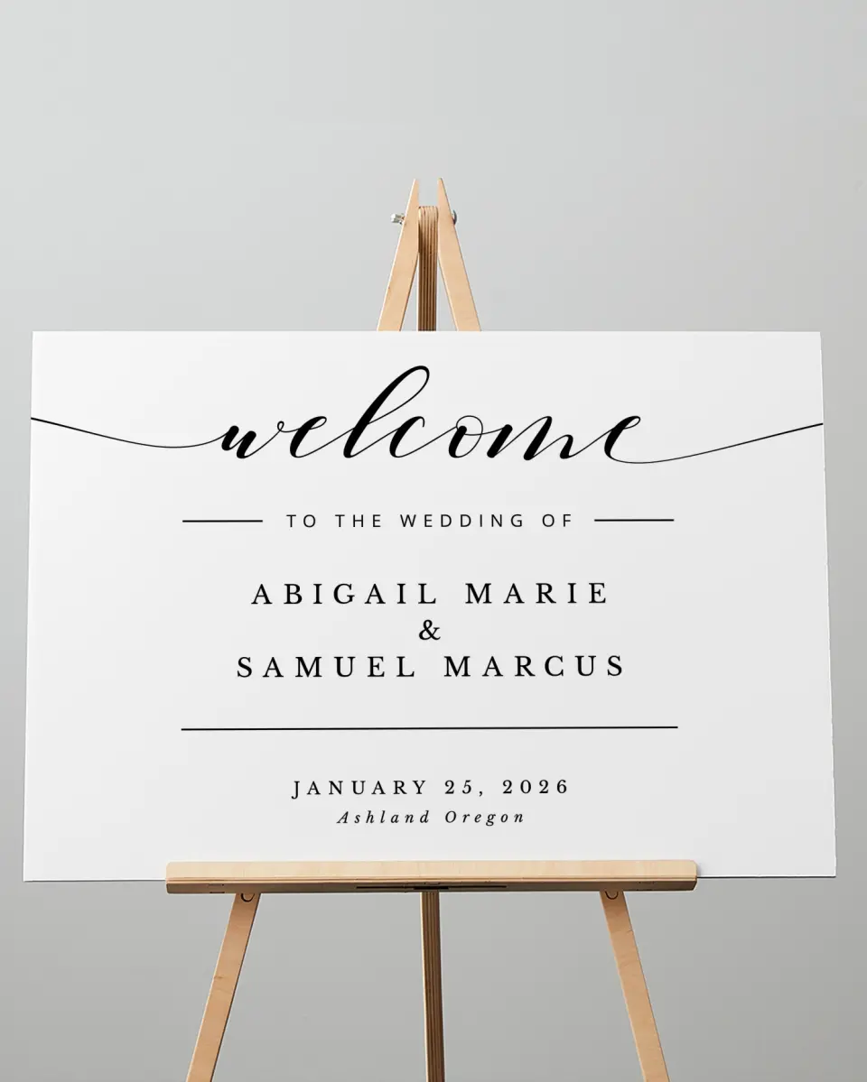This is a 20" x 28" Welcome Sign called Timeless Eloquence printed in full color