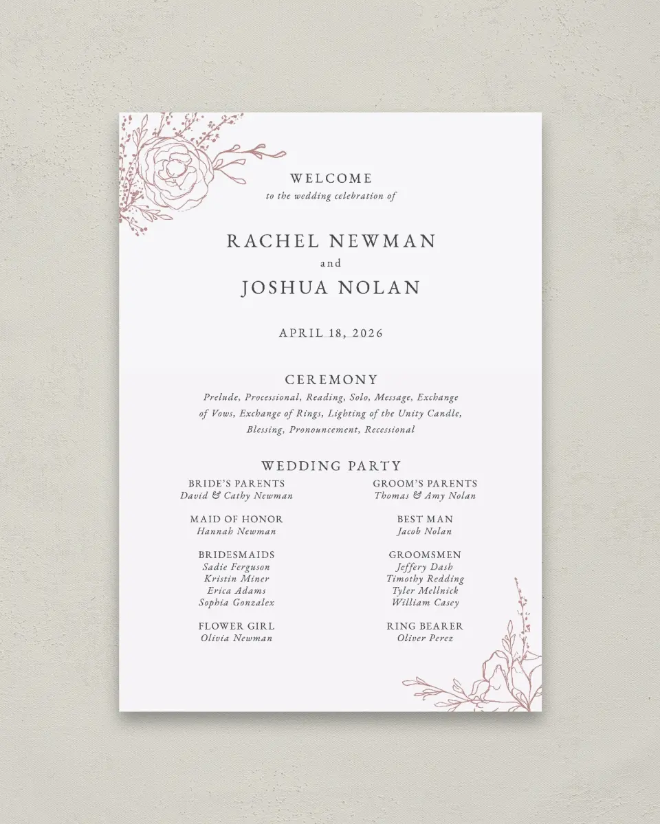 This is a 20" x 28" Ceremony Sign called Blooming Rose printed in full color