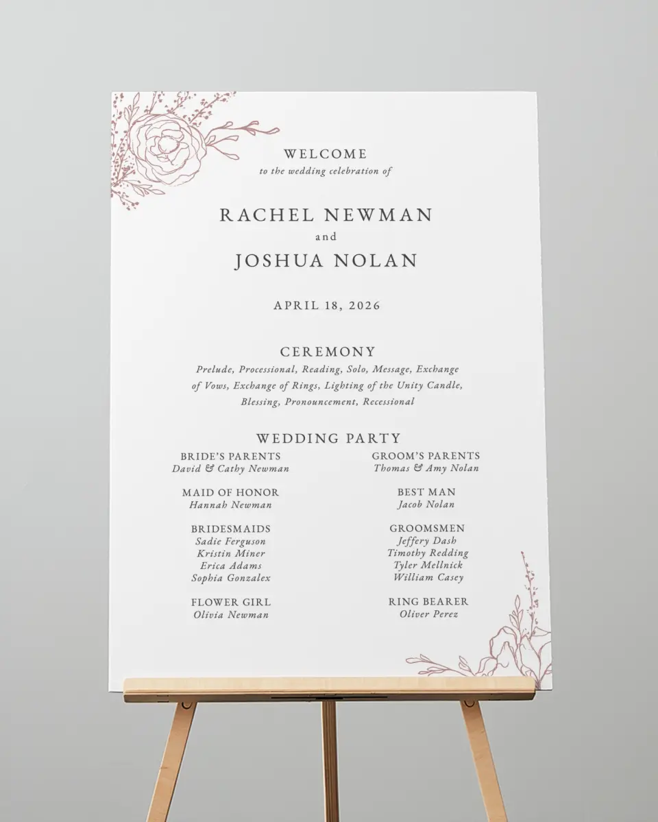 This is a 20" x 28" Ceremony Sign called Blooming Rose printed in full color