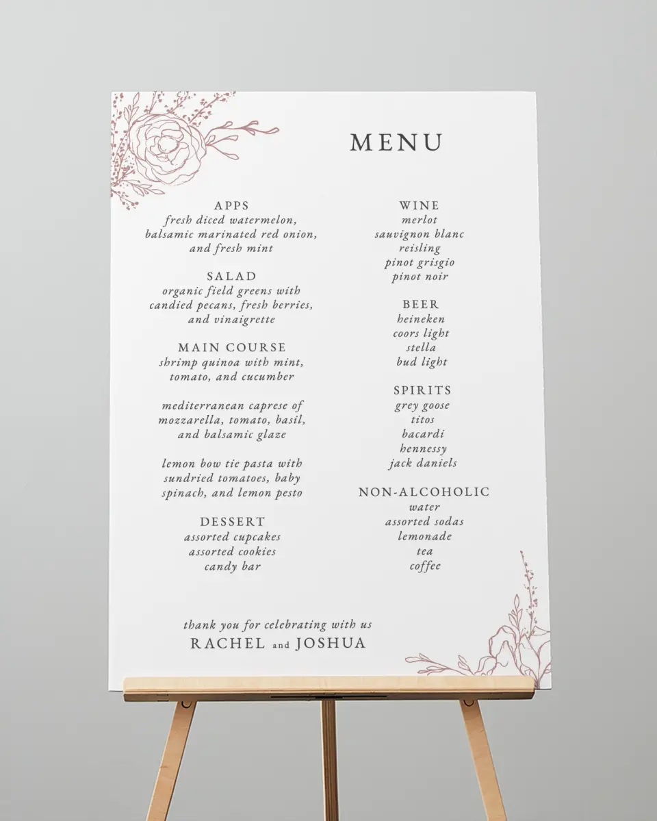 This is a 20" x 28" Menu Sign called Blooming Rose printed in full color