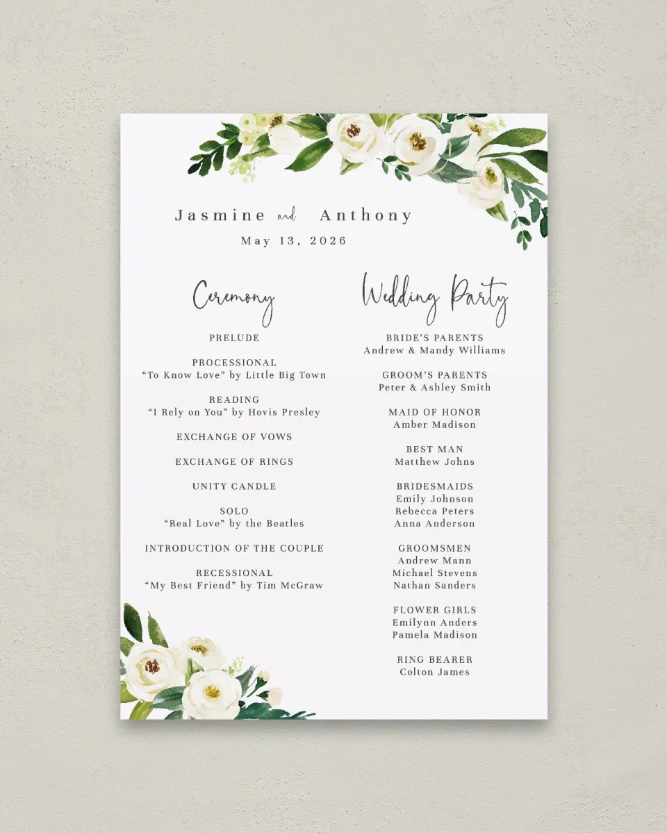 This is a 20" x 28" Ceremony Sign called Wedding Florals printed in full color