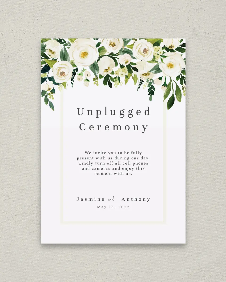 This is a 20" x 28" Unplugged Sign called Wedding Florals printed in full color