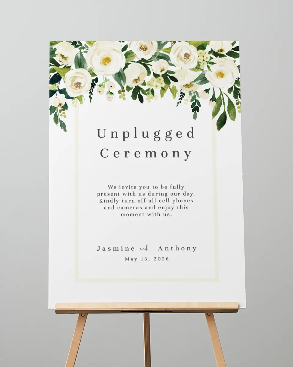 This is a 20" x 28" Unplugged Sign called Wedding Florals printed in full color