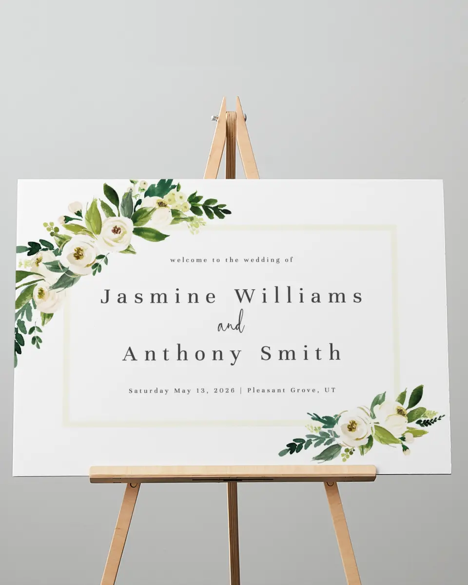 This is a 20" x 28" Welcome Sign called Wedding Florals printed in full color