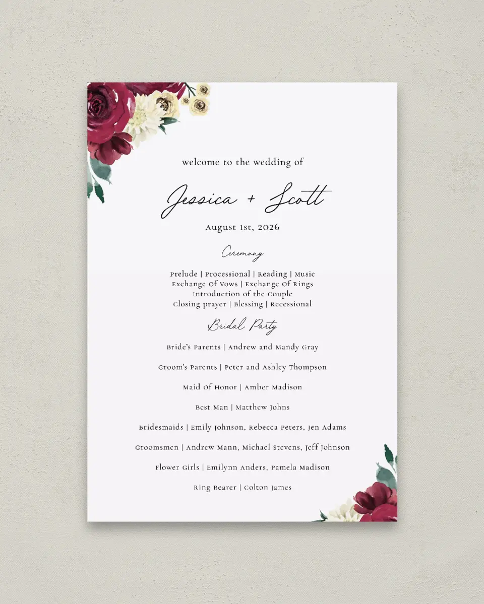 This is a 20" x 28" Ceremony Sign called Floral Touch printed in full color