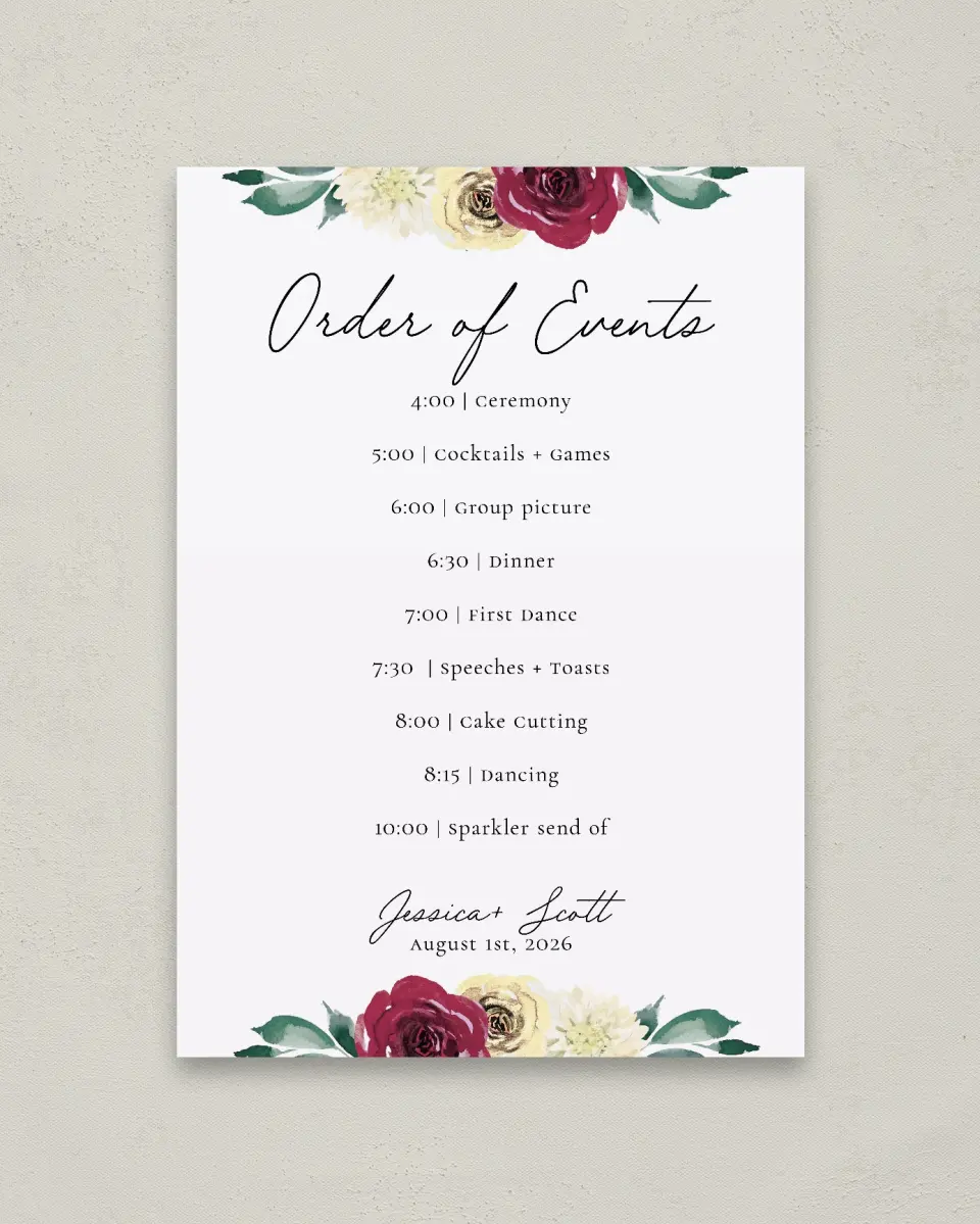This is a 20" x 28" Schedule Sign called Floral Touch printed in full color