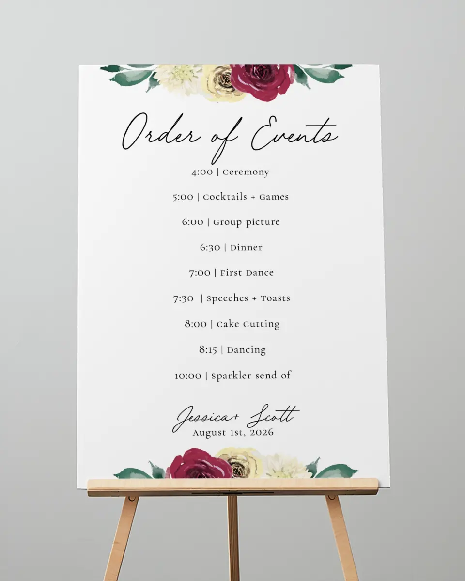 This is a 20" x 28" Schedule Sign called Floral Touch printed in full color