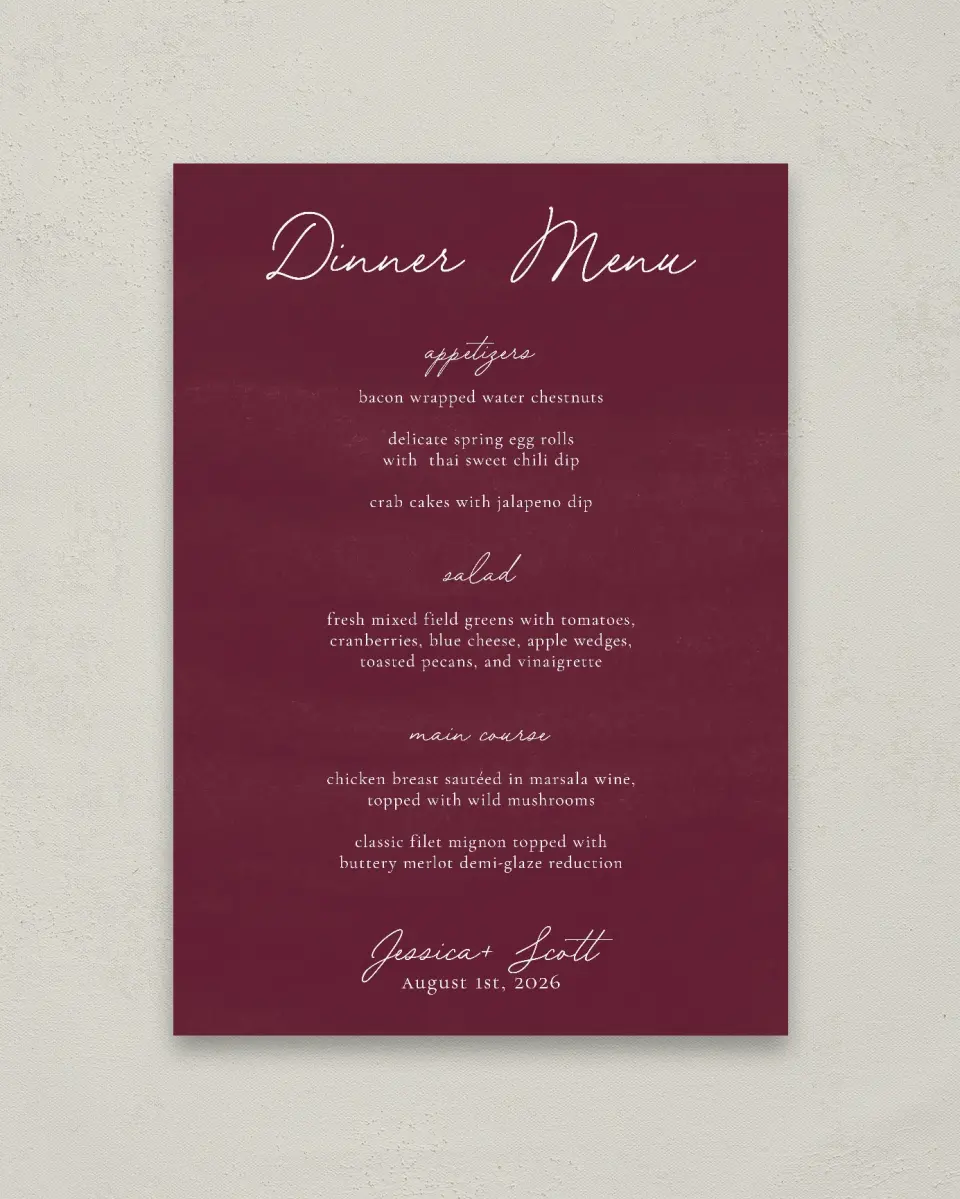 This is a 20" x 28" Menu Sign called Floral Touch printed in full color with Silver foil