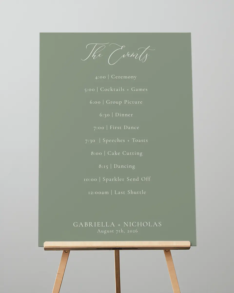 This is a 20" x 28" Schedule Sign called Minimalist Type printed in full color