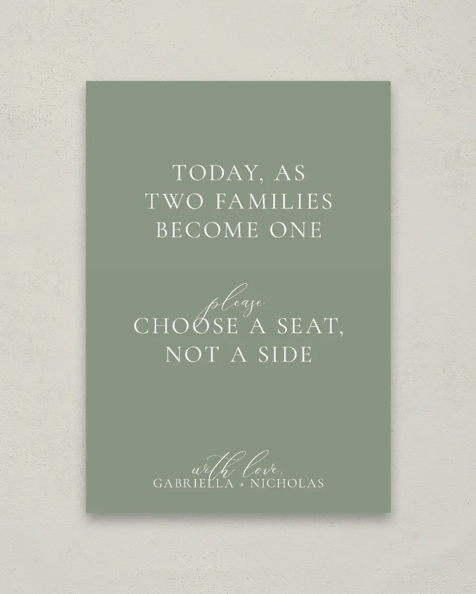 This is a 20" x 28" Pick a Seat Sign called Minimalist Type printed in full color