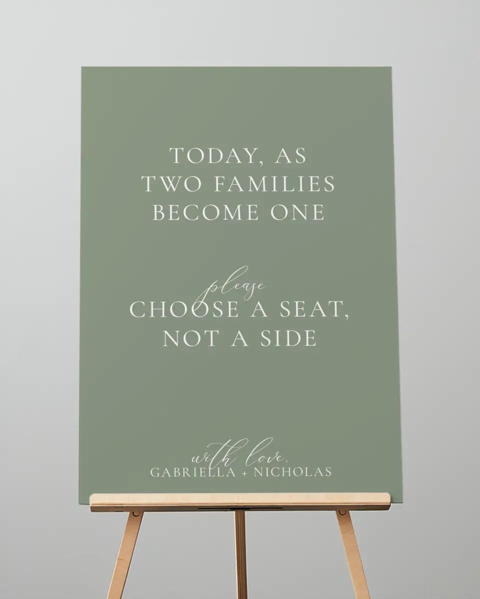 This is a 20" x 28" Pick a Seat Sign called Minimalist Type printed in full color