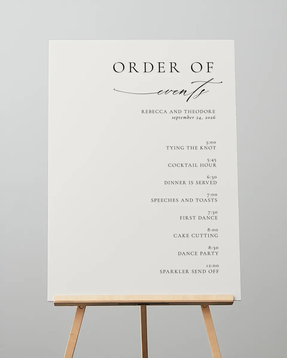 This is a 20" x 28" Schedule Sign called Simply Elegant printed in full color