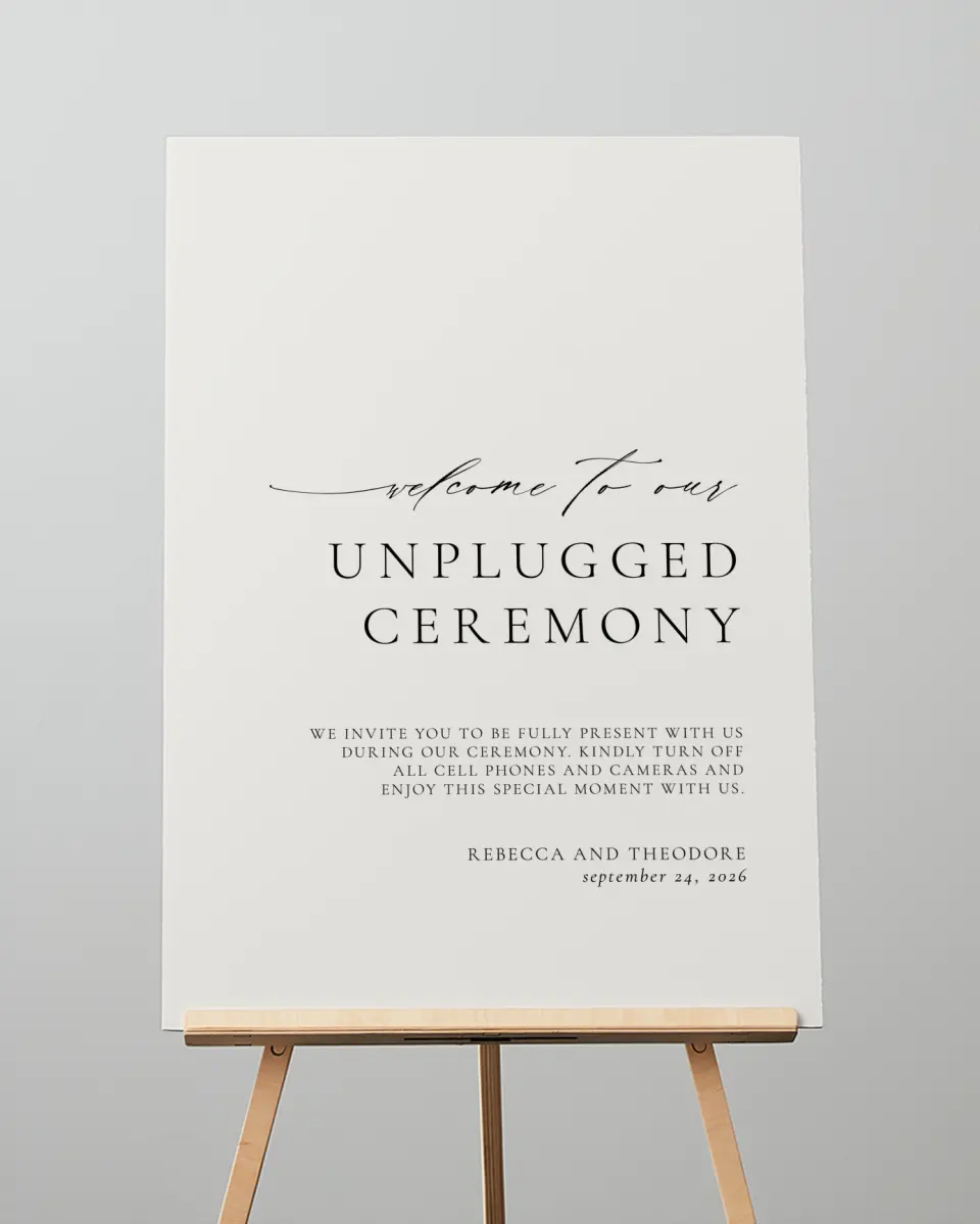This is a 20" x 28" Unplugged Sign called Simply Elegant printed in full color with Gold foil