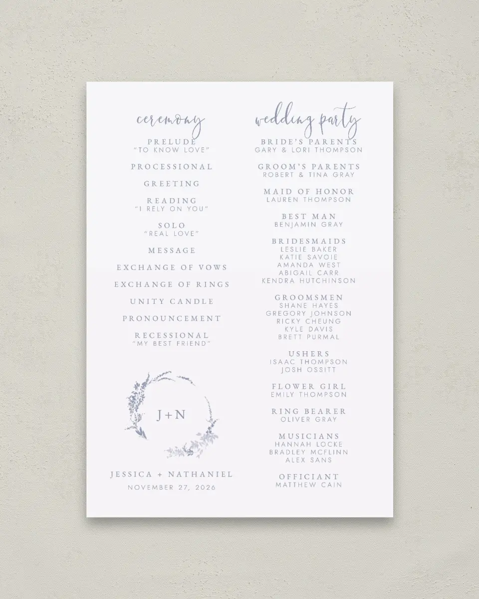 This is a 20" x 28" Ceremony Sign called Dainty Wreath printed in full color