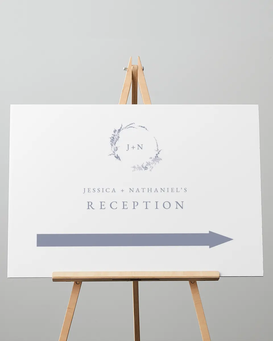 This is a 20" x 28" Direction Sign called Dainty Wreath printed in full color