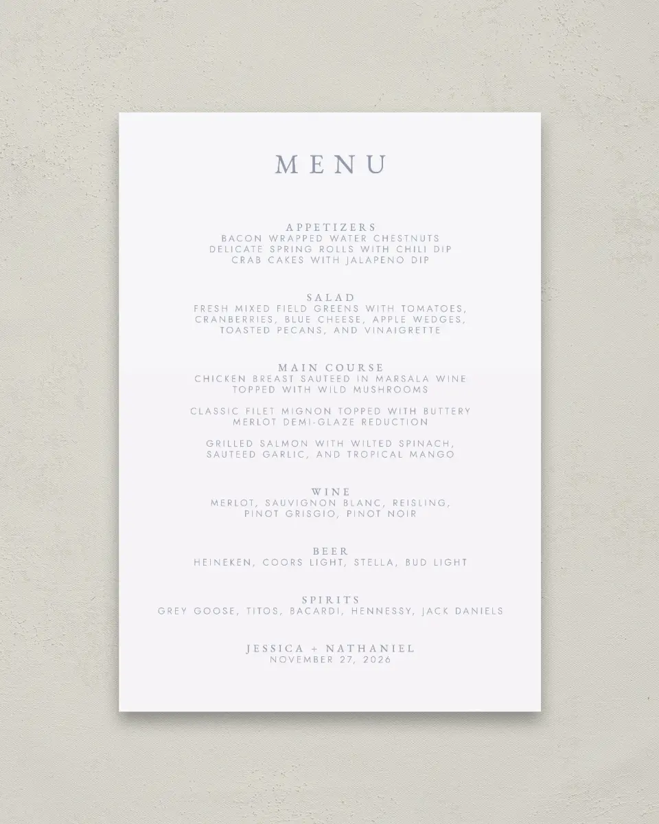 This is a 20" x 28" Menu Sign called Dainty Wreath printed in full color