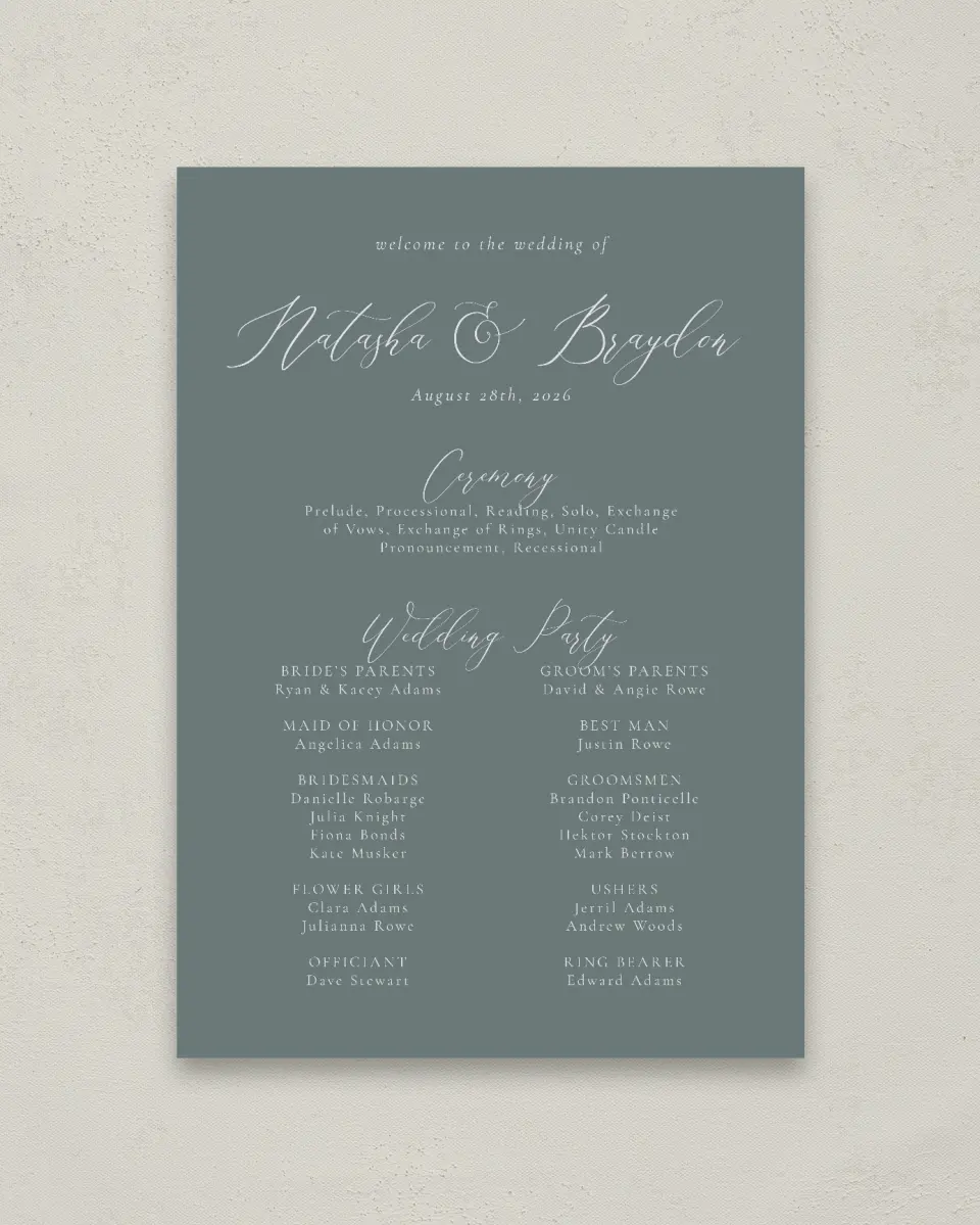 This is a 20" x 28" Ceremony Sign called Timeless Order printed in full color