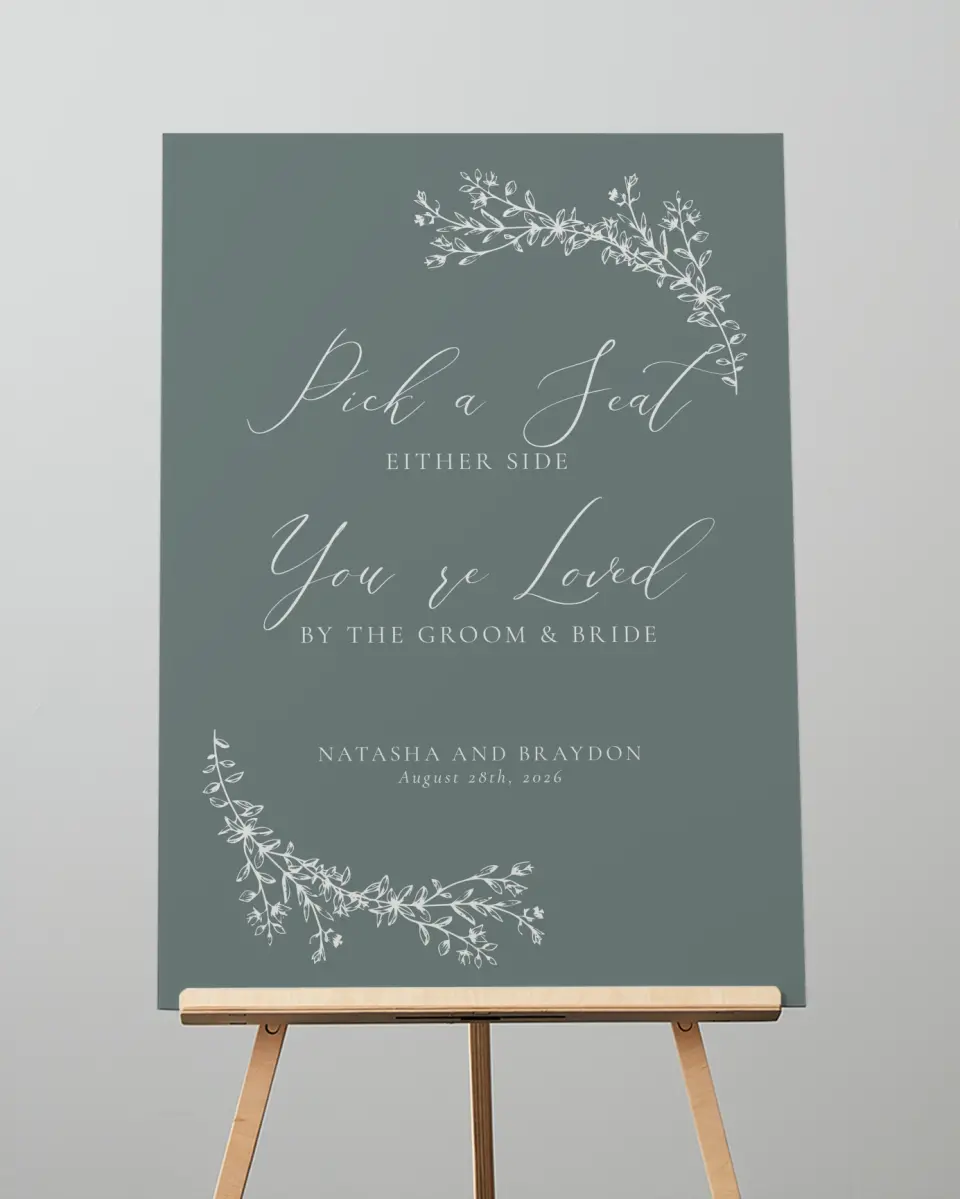 This is a 20" x 28" Pick a Seat Sign called Timeless Order printed in full color