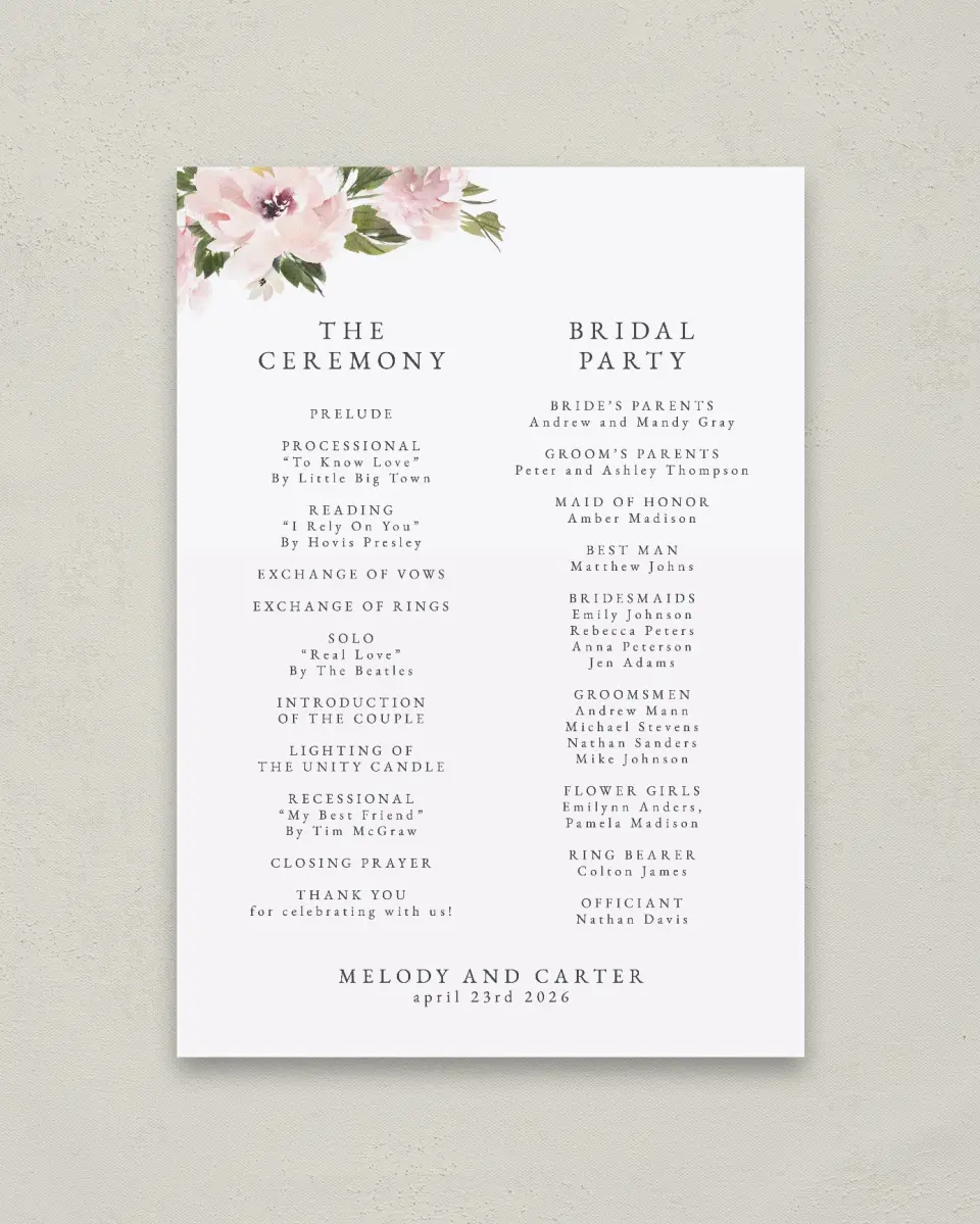 This is a 20" x 28" Ceremony Sign called Sweet Floral printed in full color