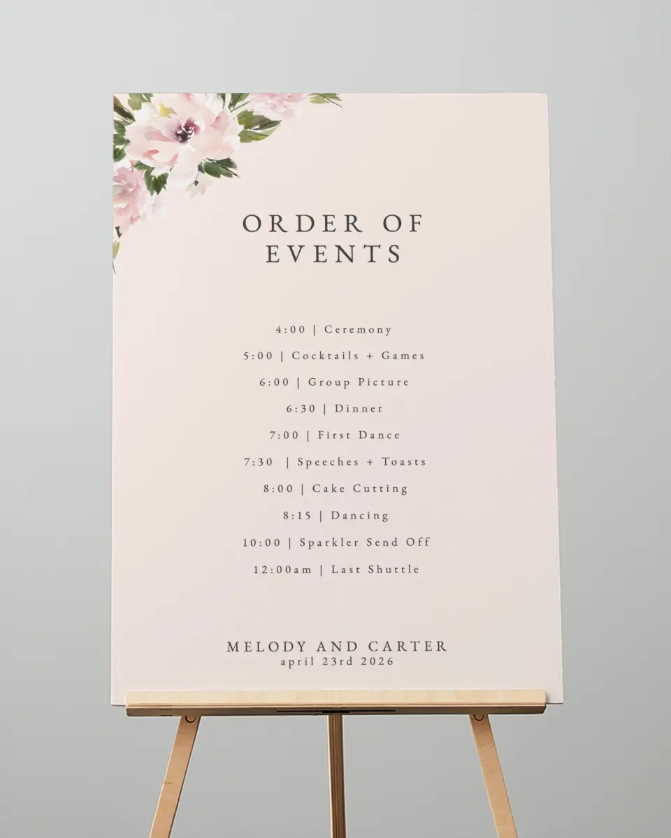 This is a 20" x 28" Schedule Sign called Sweet Floral printed in full color