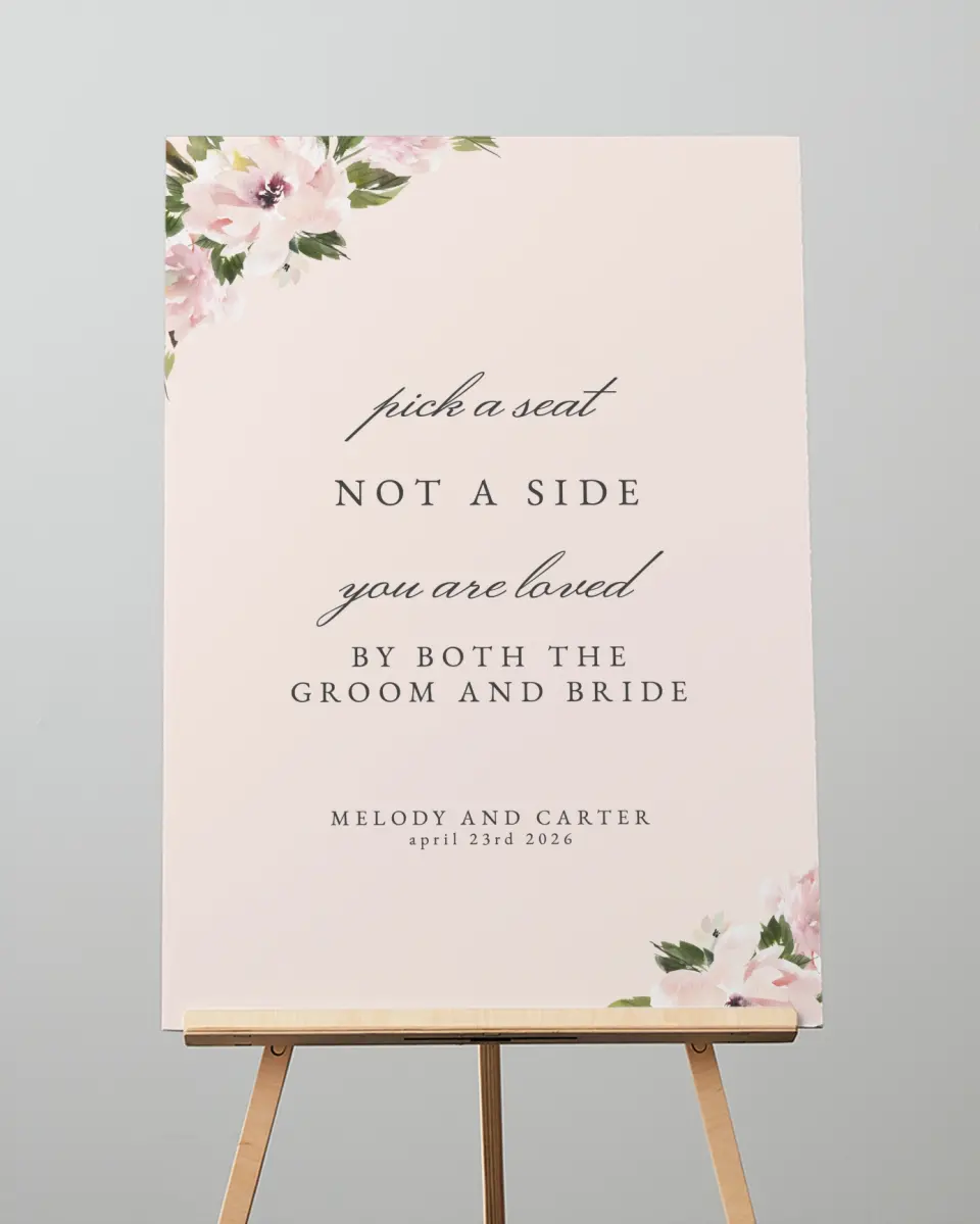 This is a 20" x 28" Pick a Seat Sign called Sweet Floral printed in full color