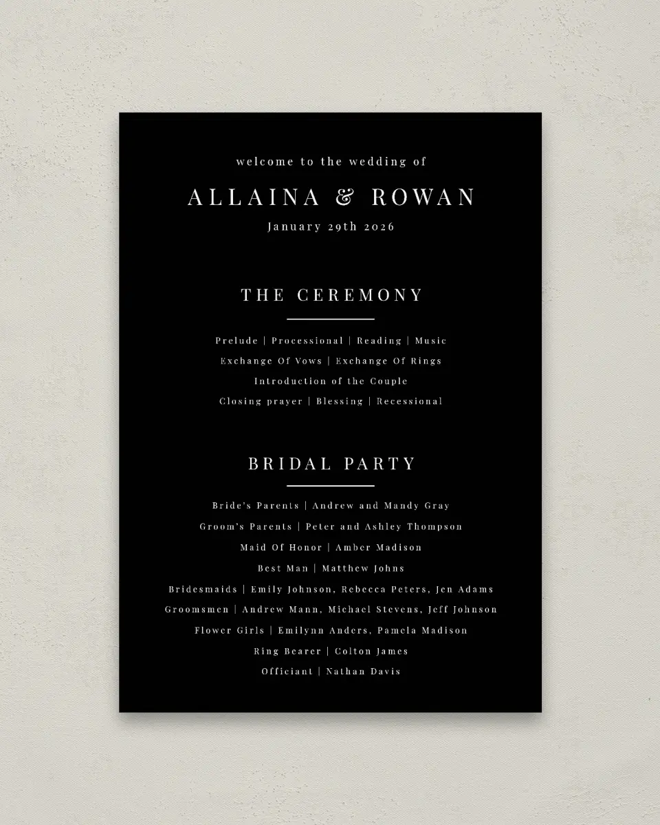 This is a 20" x 28" Ceremony Sign called Pure Devotion printed in full color with Rose Gold foil