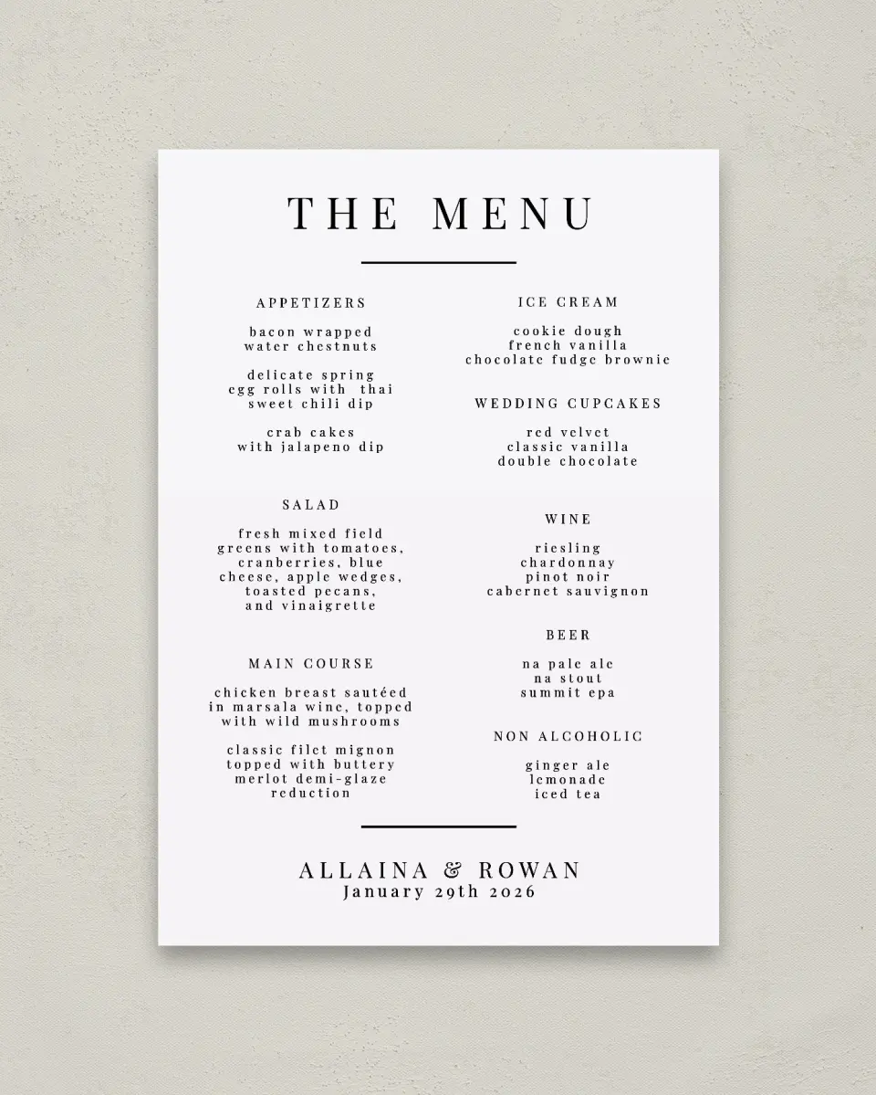 This is a 20" x 28" Menu Sign called Pure Devotion printed in full color