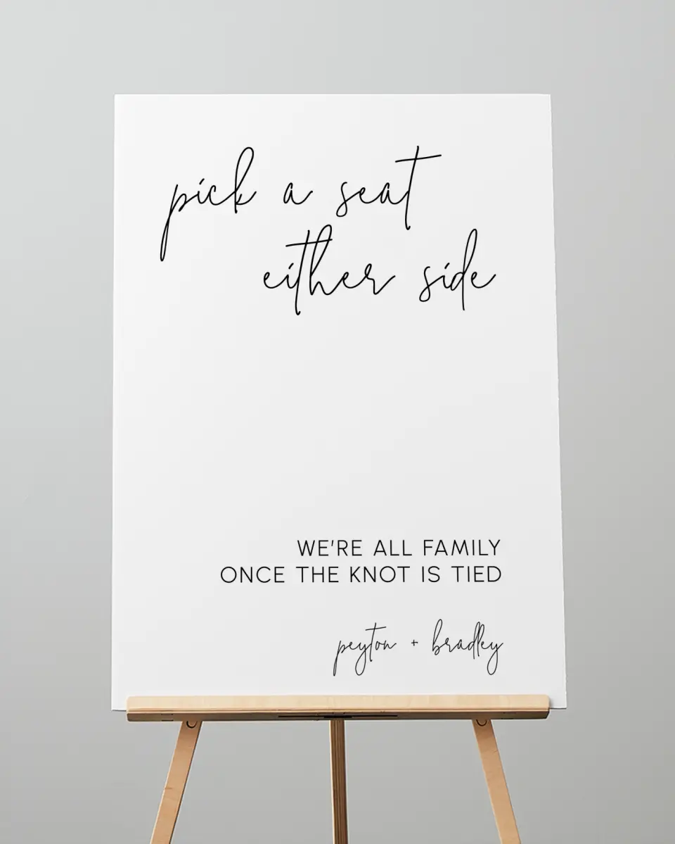 This is a 20" x 28" Pick a Seat Sign called Mod Aesthetic printed in full color
