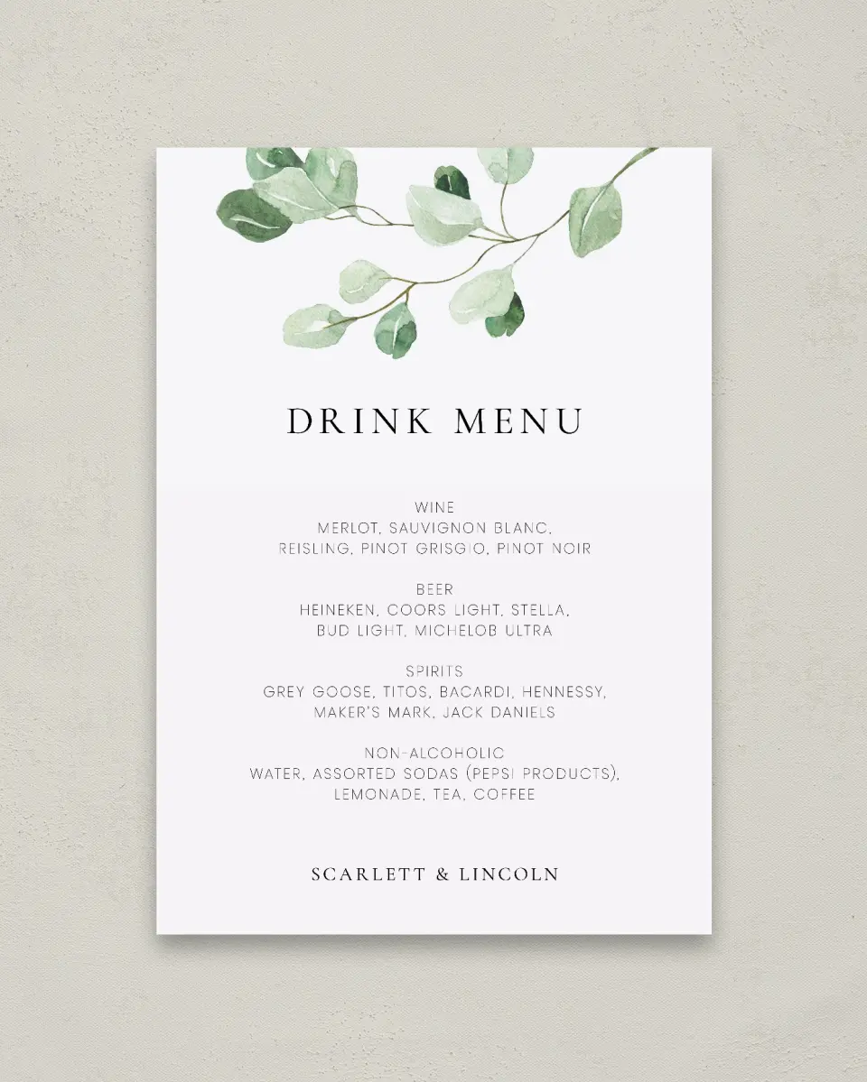 This is a 20" x 28" Menu Sign called Sweet Greenery printed in full color