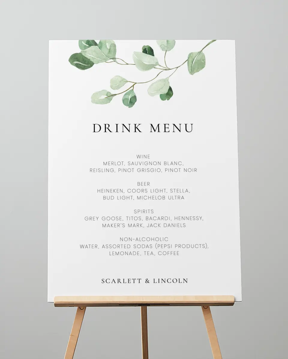 This is a 20" x 28" Menu Sign called Sweet Greenery printed in full color with Silver foil