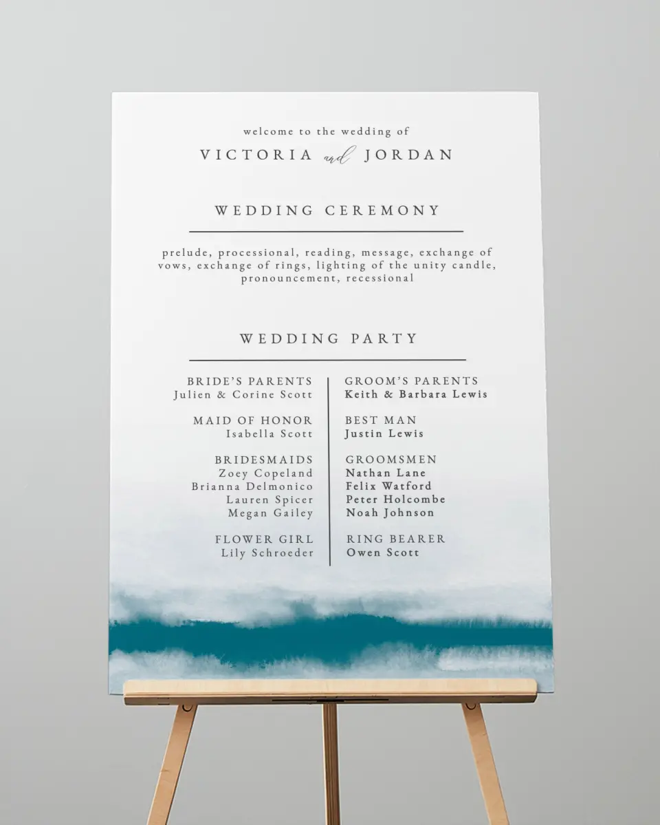 This is a 20" x 28" Ceremony Sign called Shore Impression printed in full color