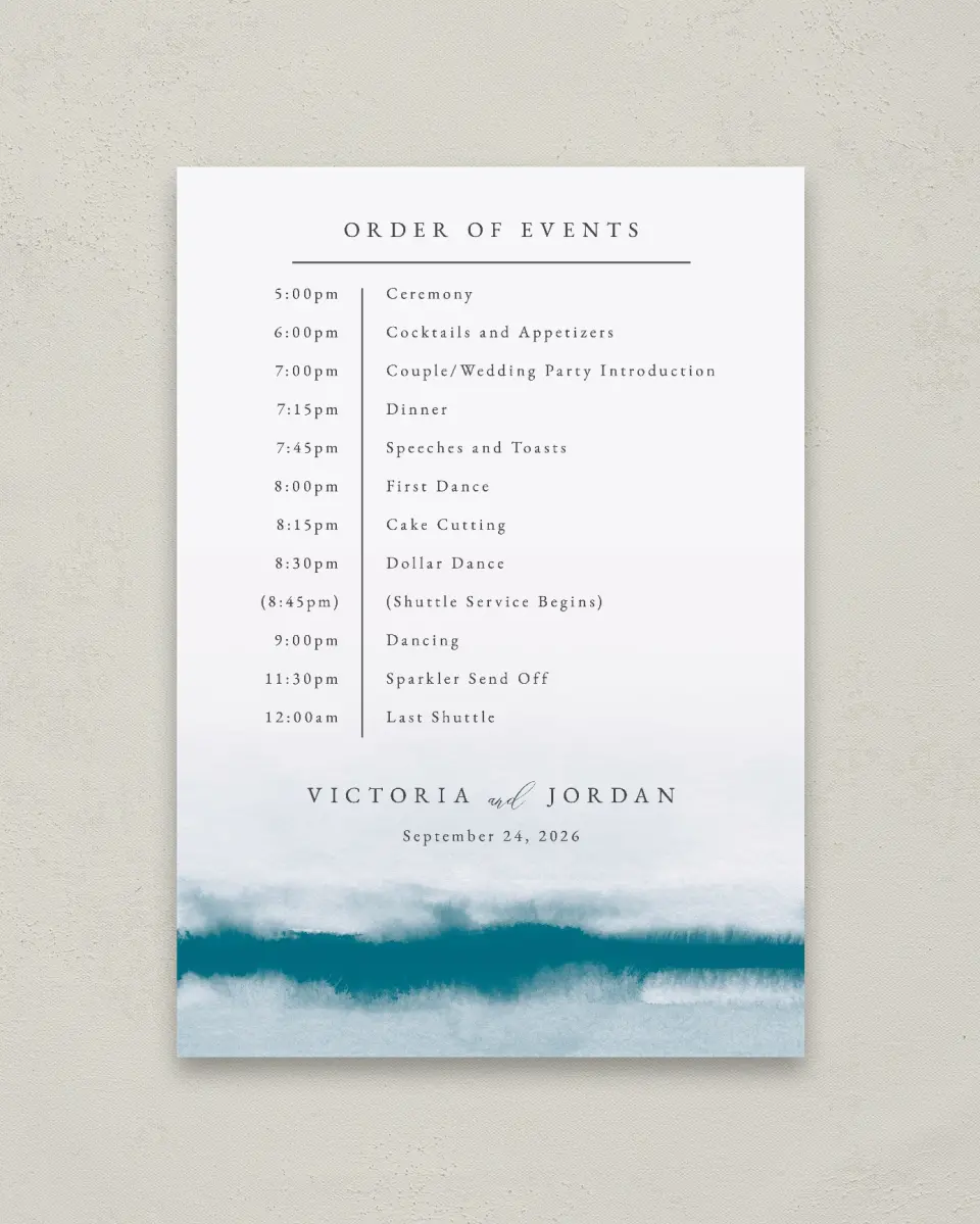 This is a 20" x 28" Schedule Sign called Shore Impression printed in full color