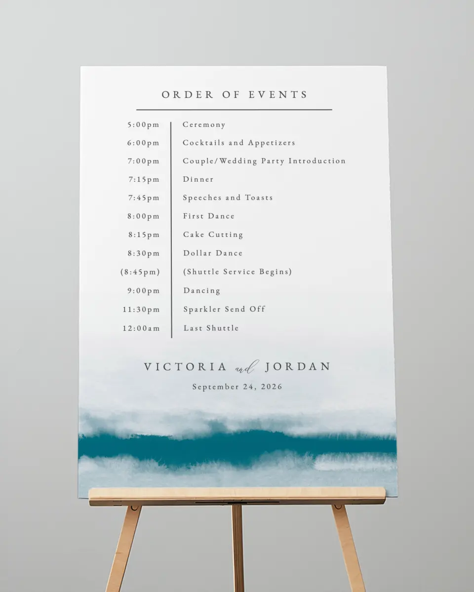 This is a 20" x 28" Schedule Sign called Shore Impression printed in full color