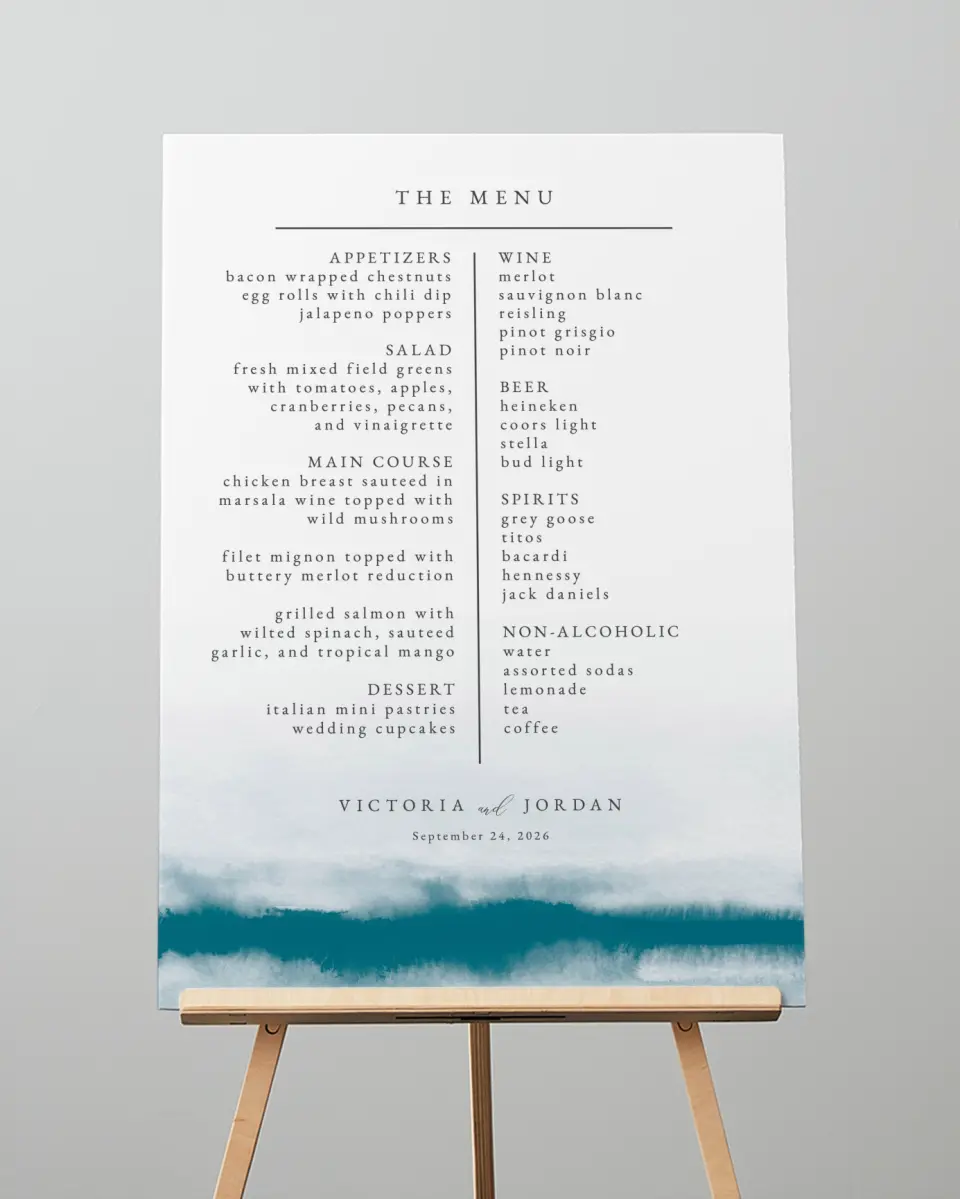 This is a 20" x 28" Menu Sign called Shore Impression printed in full color