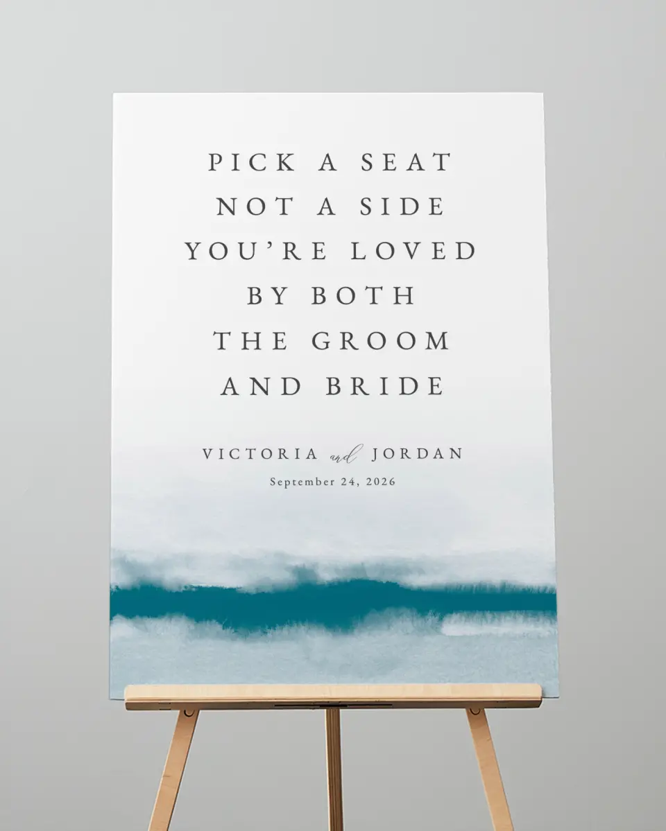 This is a 20" x 28" Pick a Seat Sign called Shore Impression printed in full color