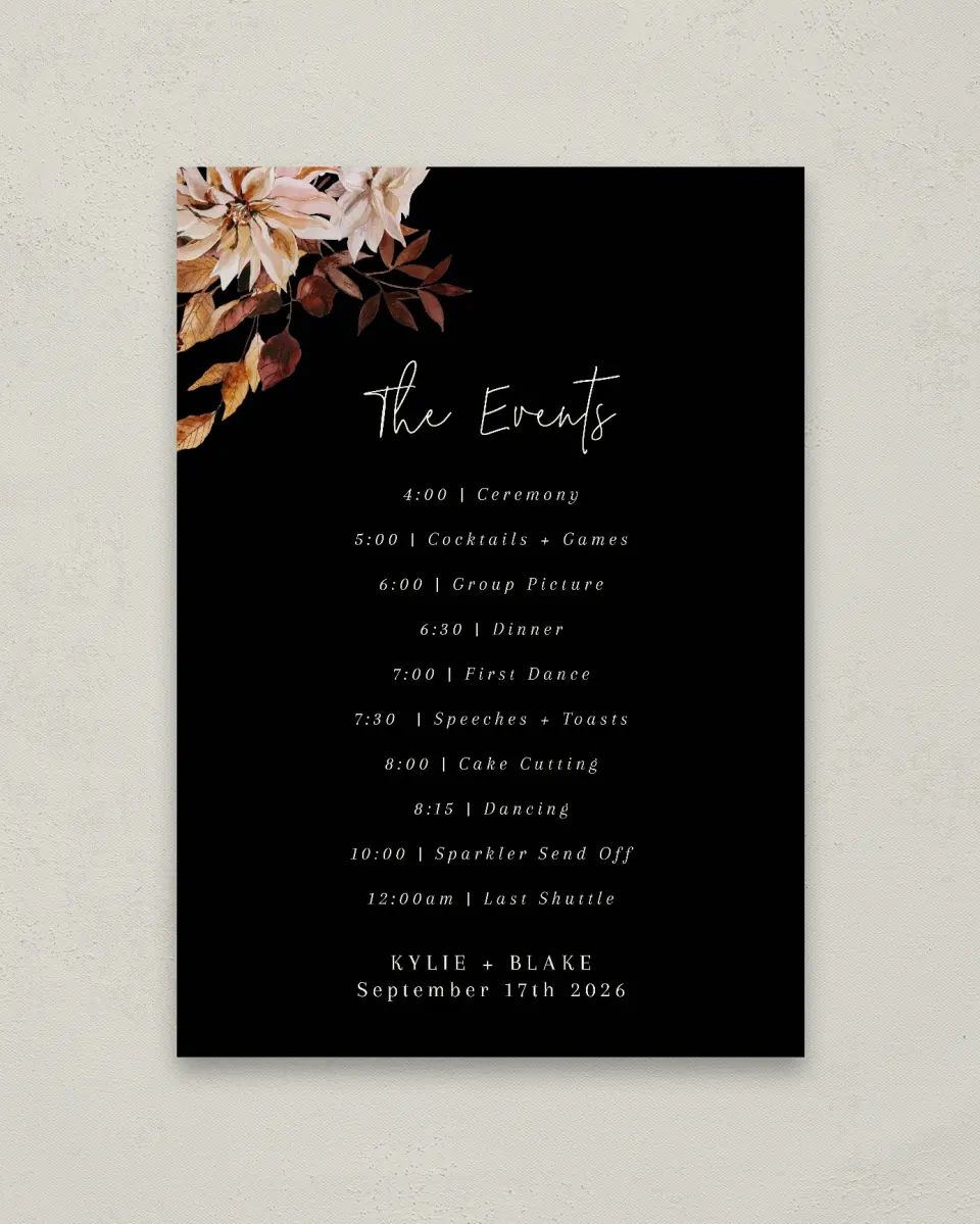 This is a 20" x 28" Schedule Sign called Country Blooms printed in full color