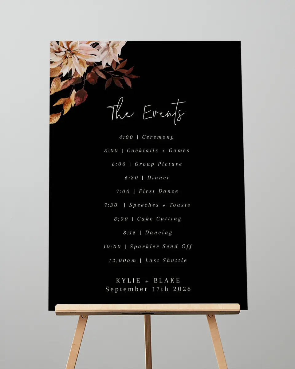 This is a 20" x 28" Schedule Sign called Country Blooms printed in full color