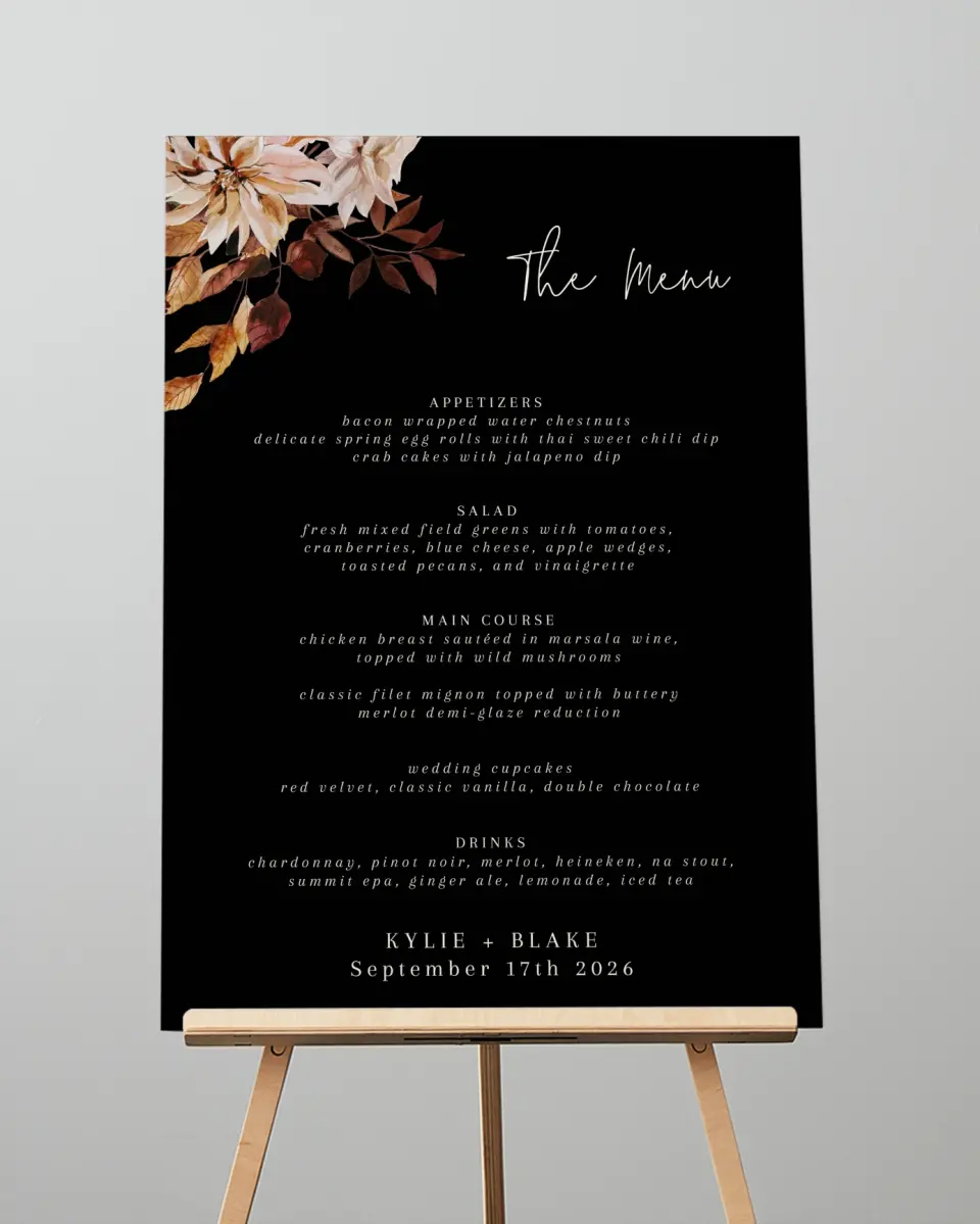 This is a 20" x 28" Menu Sign called Country Blooms printed in full color