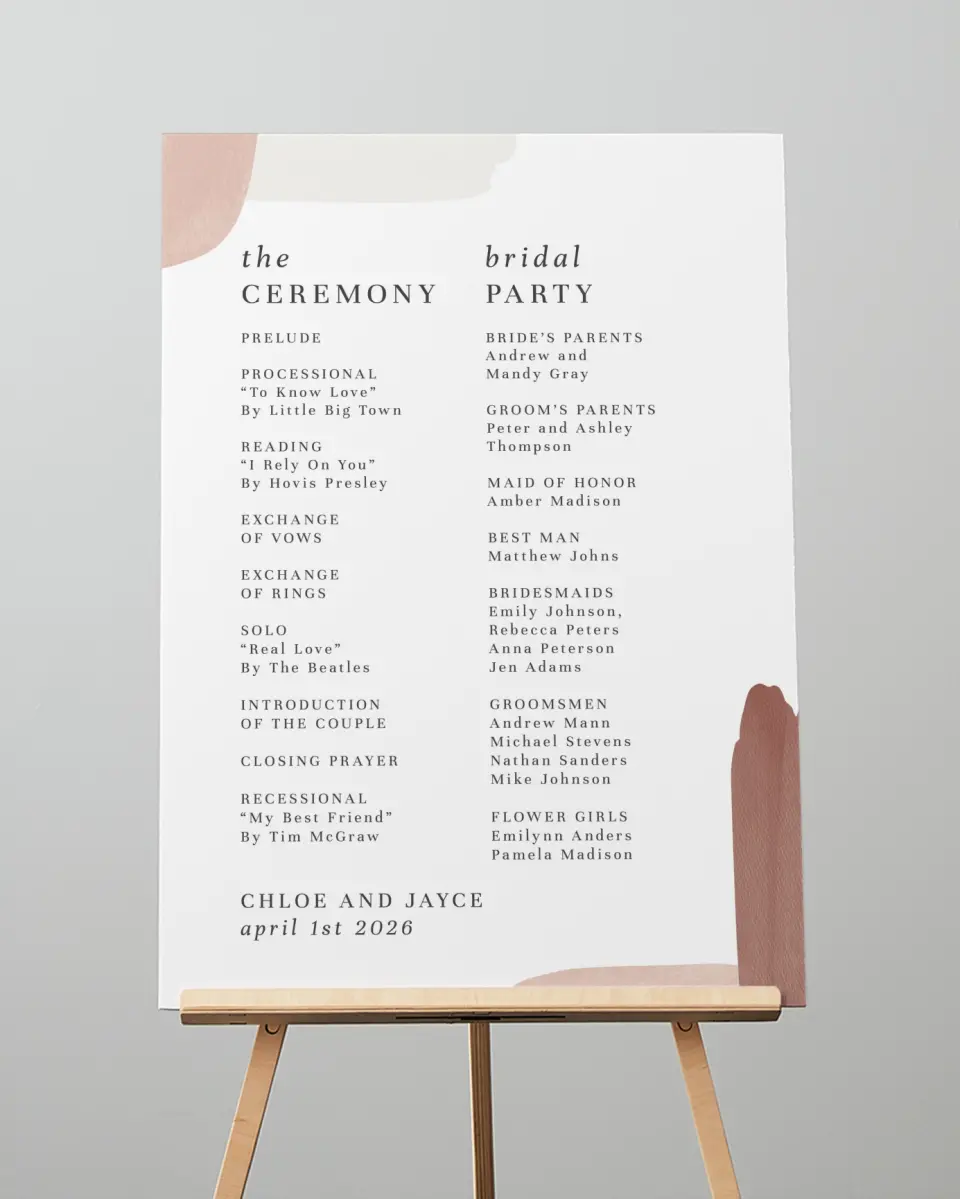 This is a 20" x 28" Ceremony Sign called Mod Paint printed in full color with Silver foil